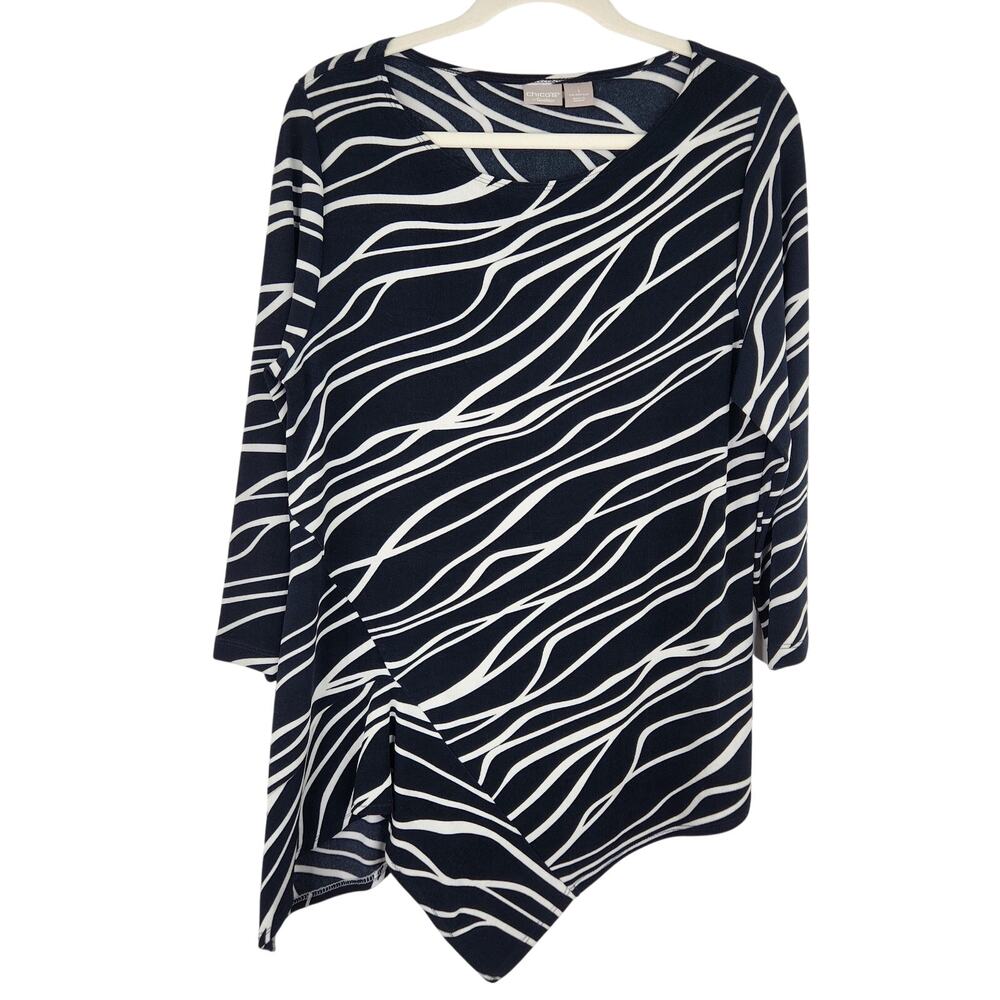 Chico's Travelers Blue White Asymetrical Hem Women's Size 1 (8/10)